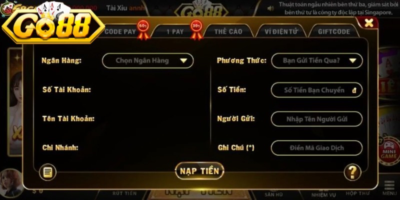 Nạp Tiền GO88 - Các Bước Nhanh Chóng An Toàn Không Lỗi 1 Những hình thức nạp tiền đang được cập nhật
